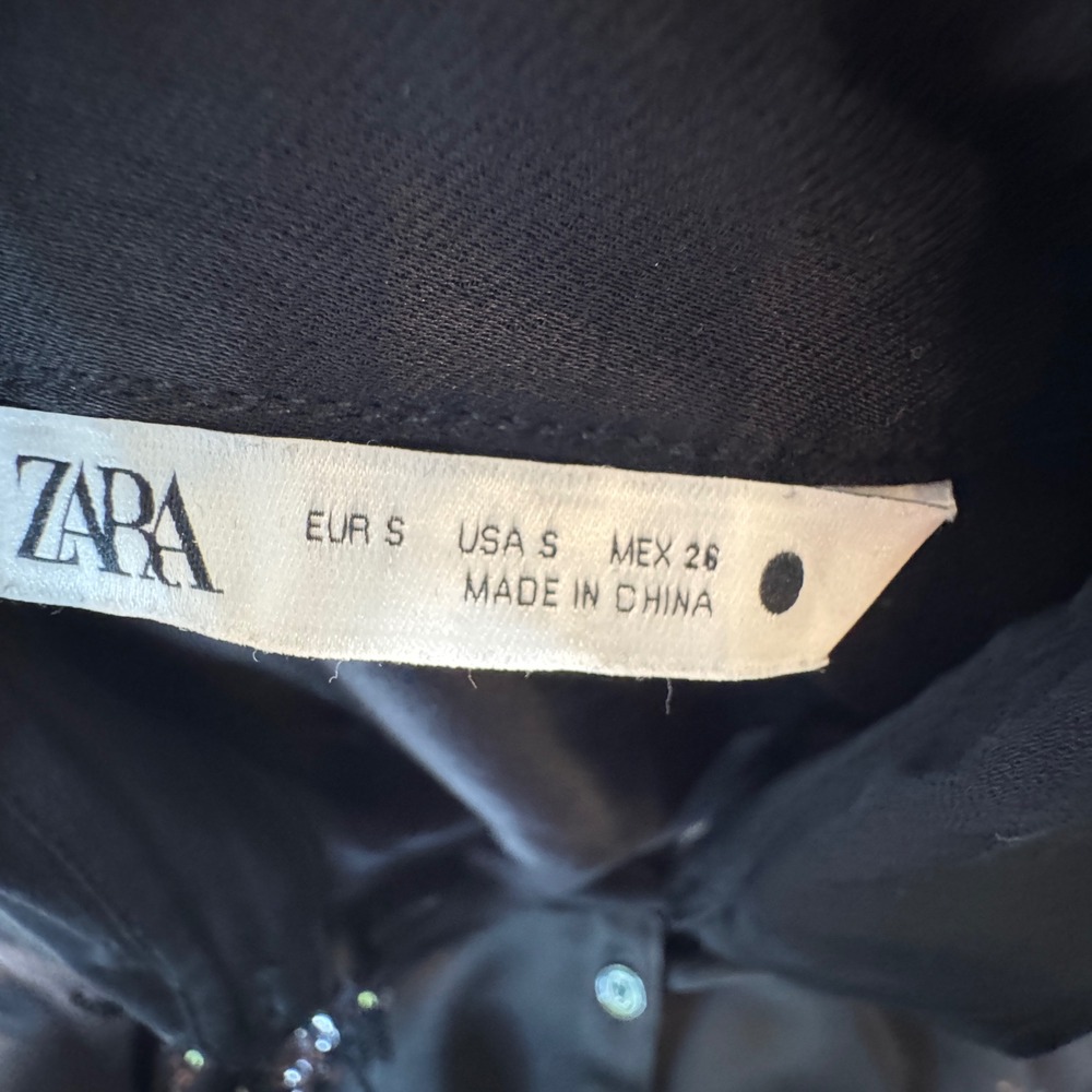 Zara Black Sequin Embroidered Satin Pajama Set Blouse Small Pants Medium Co-ord - Picture 9 of 13